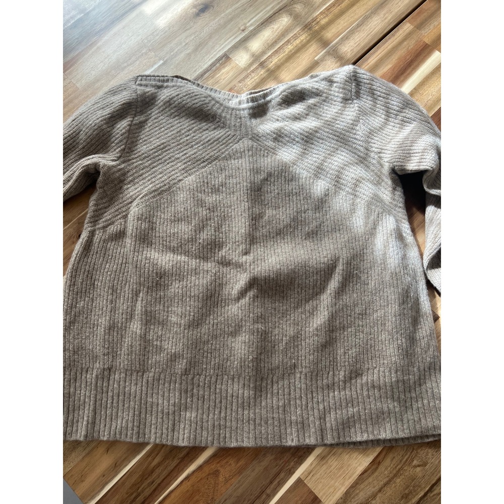 Madewell Womens Beige 100%‎ Merino Wool Ribbed V-Neck Sweater Size L B0273